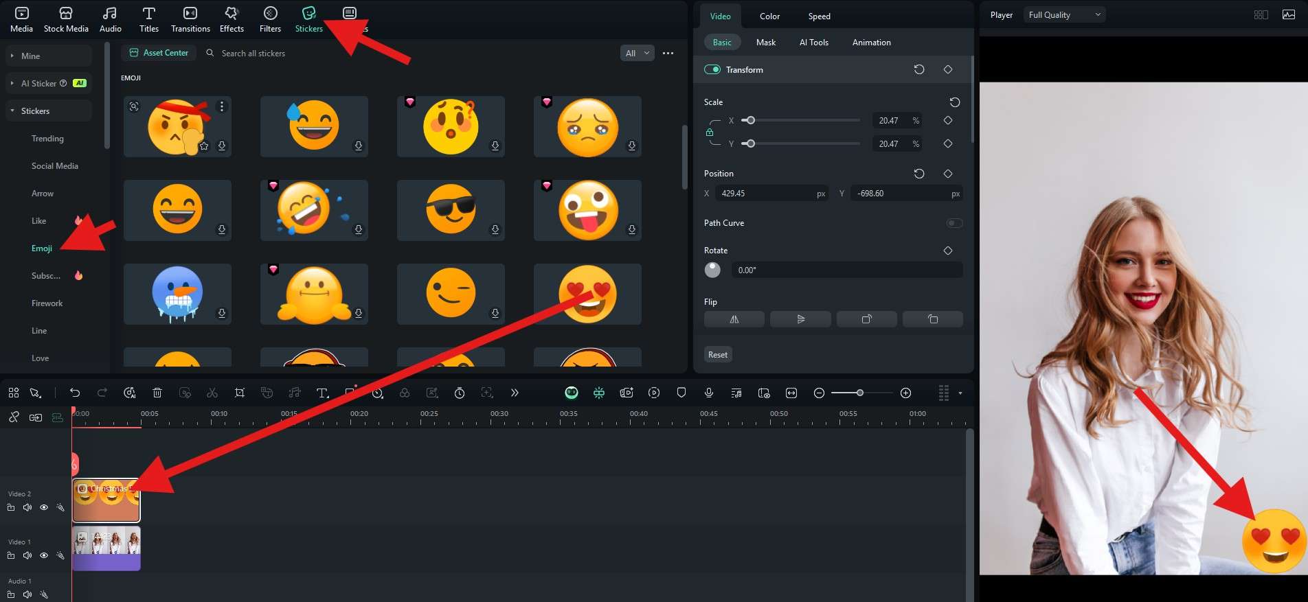 insert emoji to photo filmora desktop