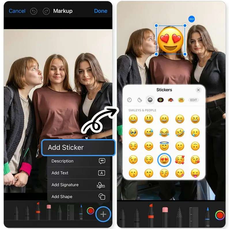 add emoji to photos using iphone