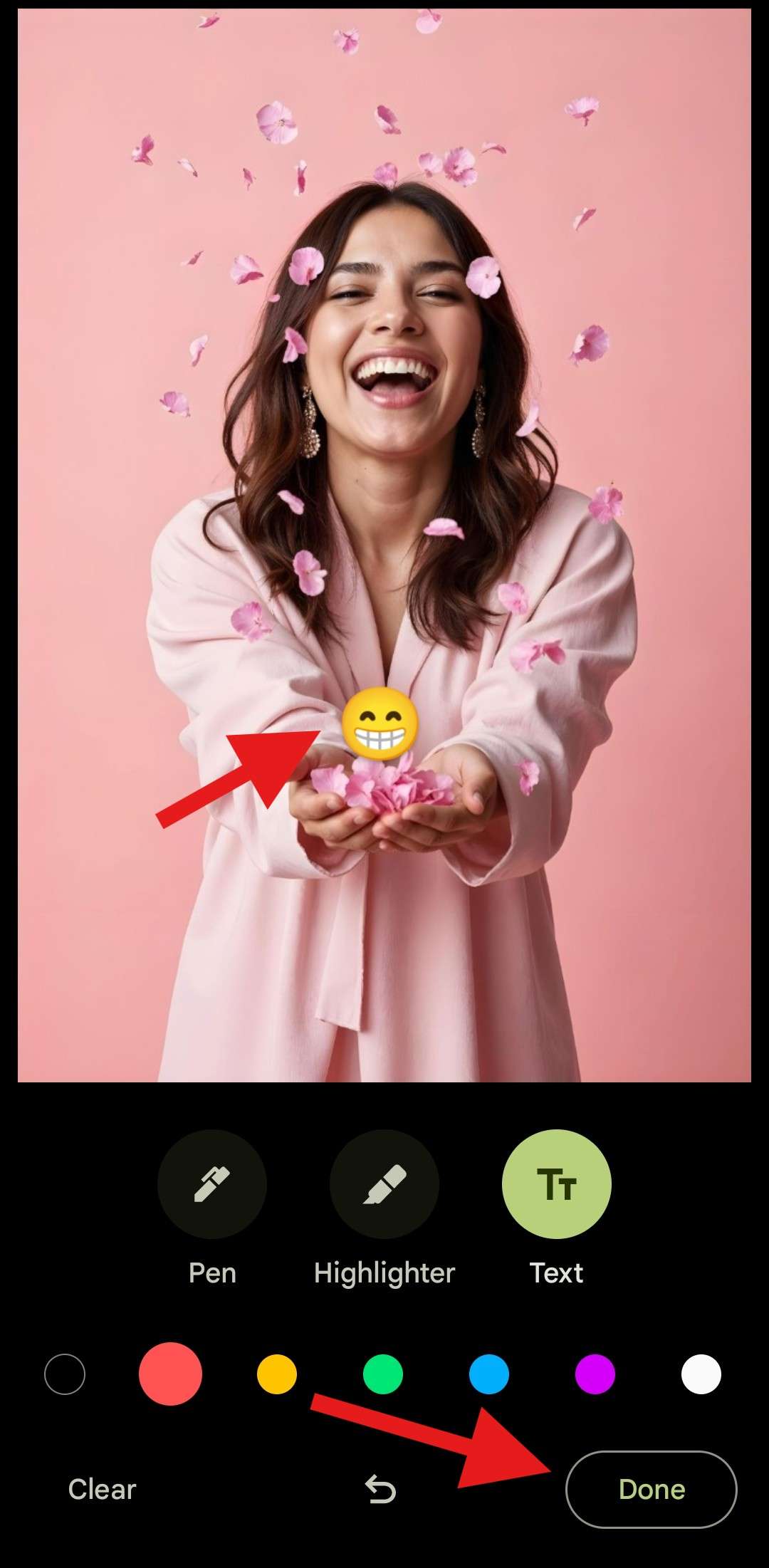 complete adding emoji to photo google