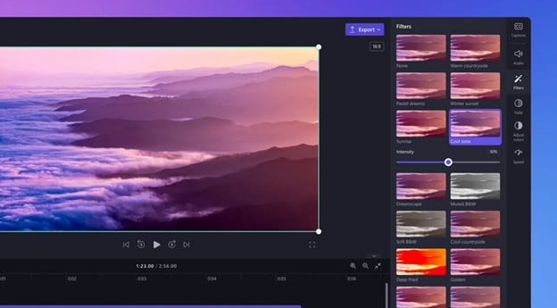 clipchamp filter options