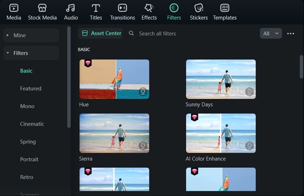 filmora filter options