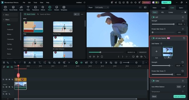 filmora ai color palette video