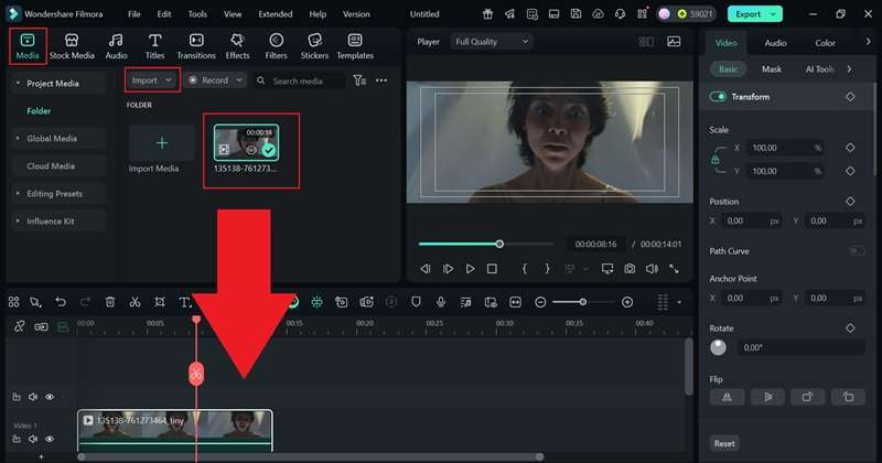 drag footage to the timeline