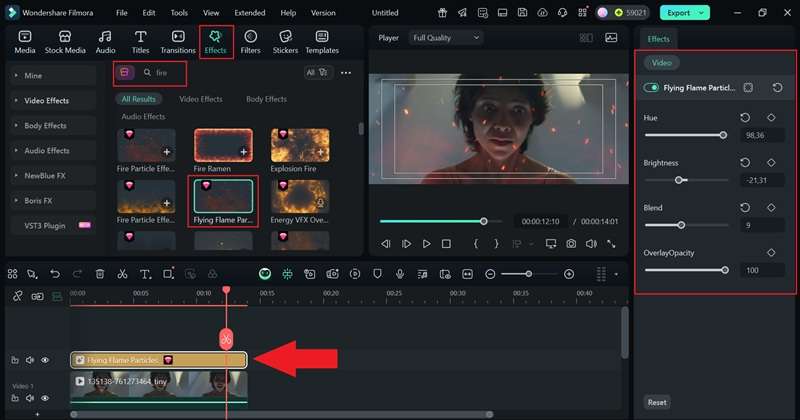 apply fire effects to your clips