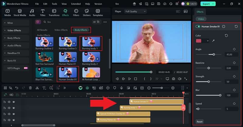 apply fire and smoke body effects