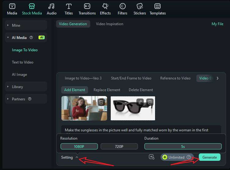 choose video resolution in settings