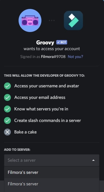 Add Groovy bot to Discord Server