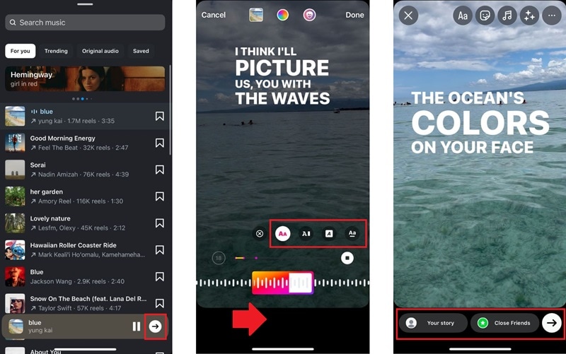add lyrics to instagram story