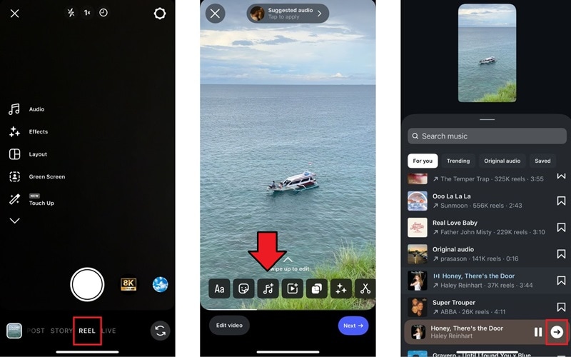 select music for instagram reels