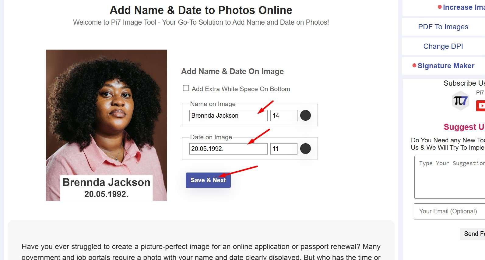 pi 7 add name and date