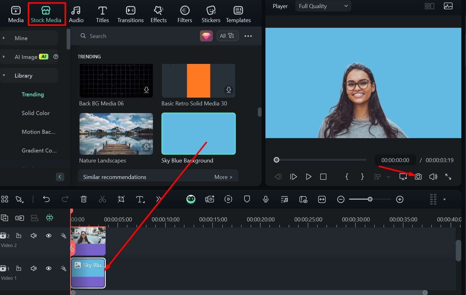 filmora adding stock media background