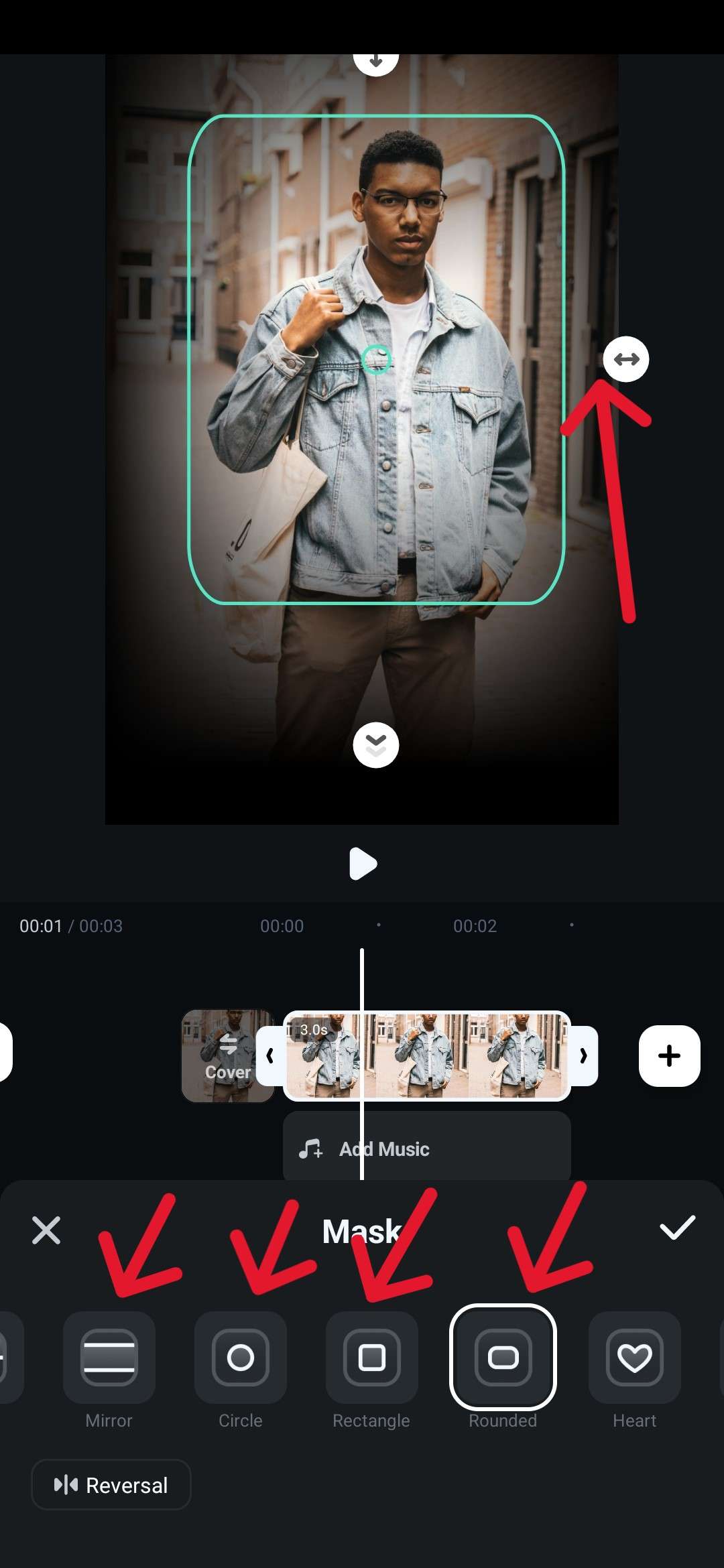 filmora mobile mask options