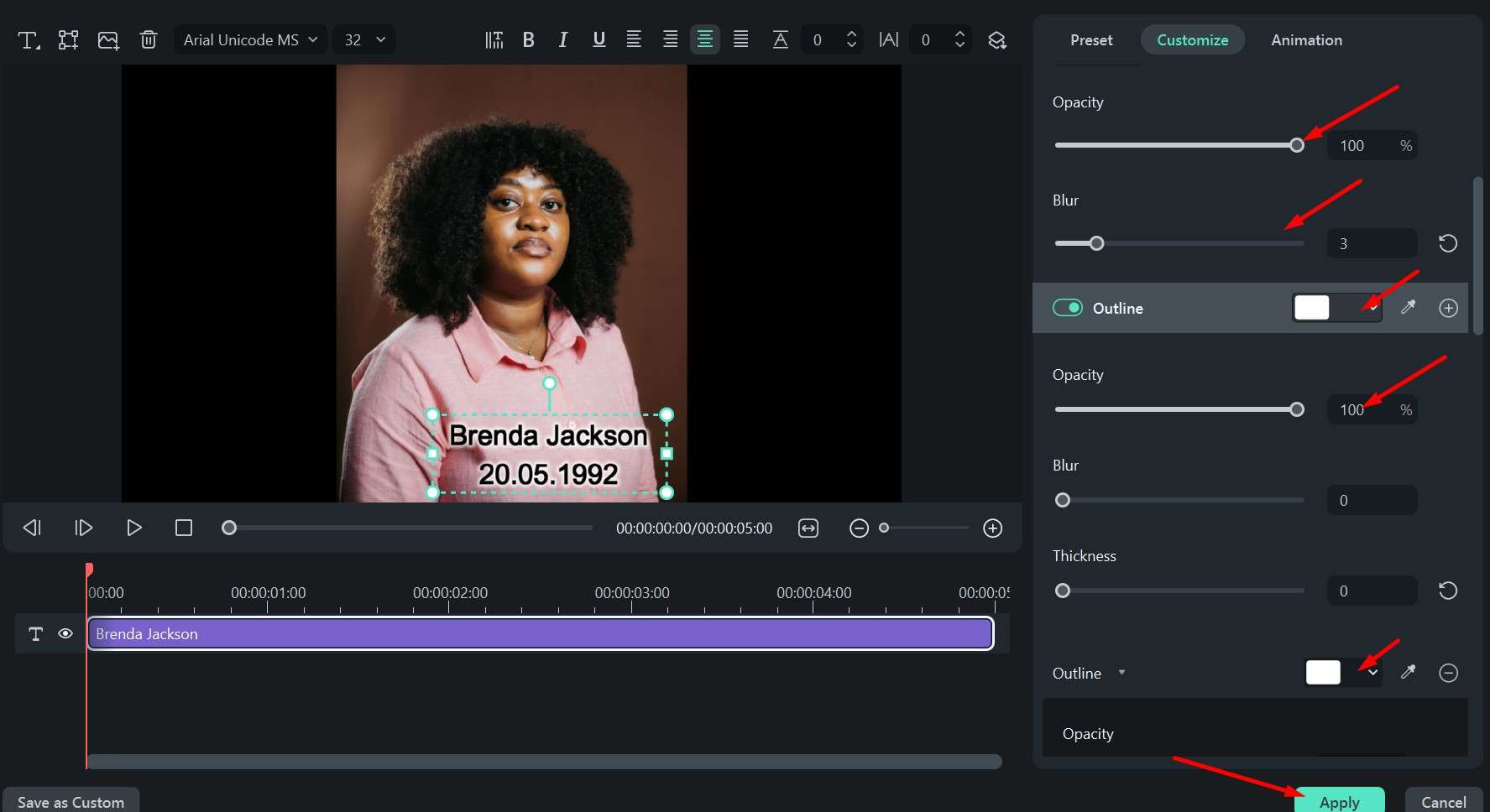 filmora advanced text options