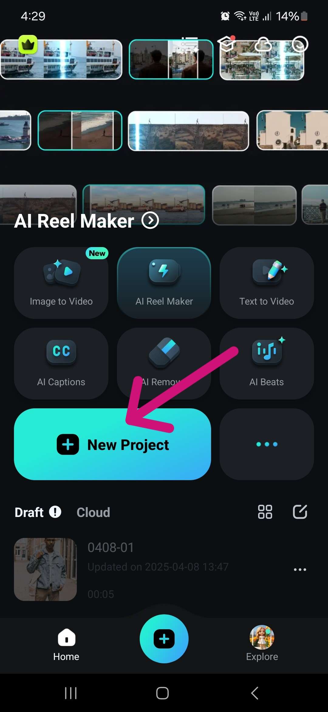 filmora mobile new project