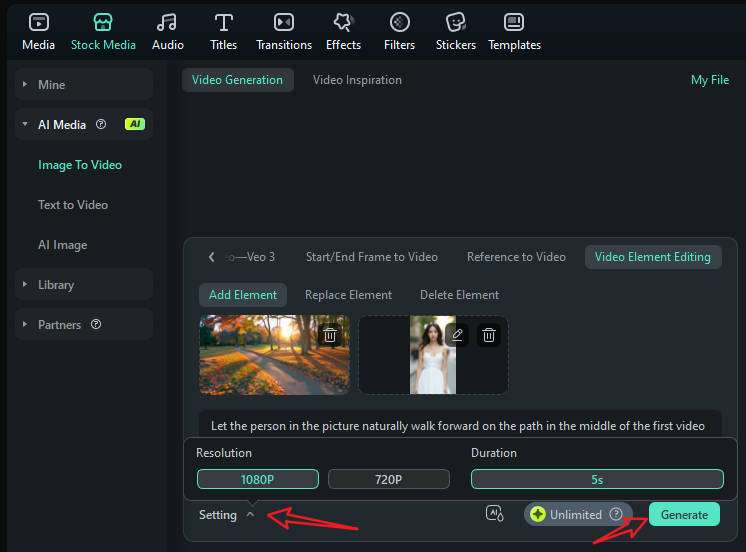 choose video resolution in settings