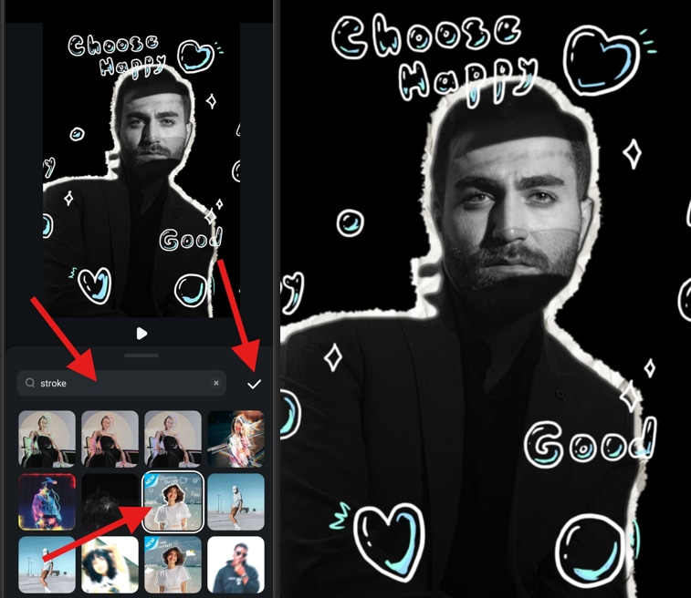 add stroke effect to photo in the filmora app