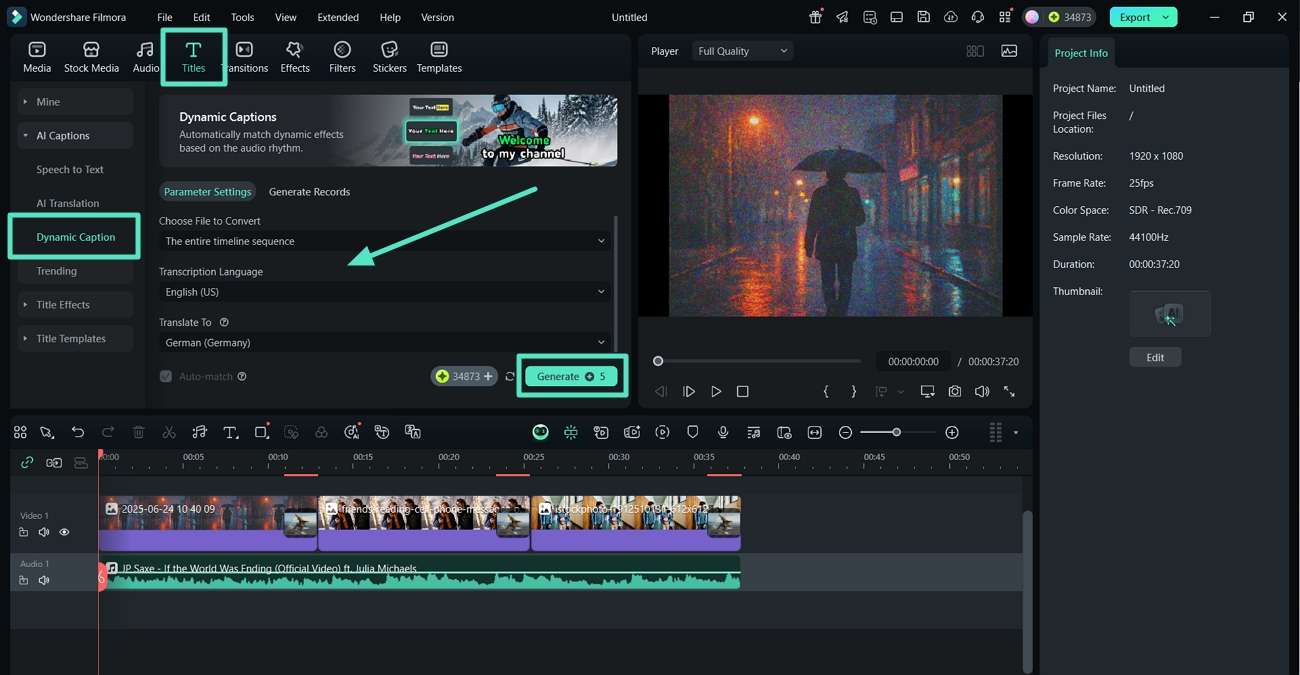 generate dynamic captions for video