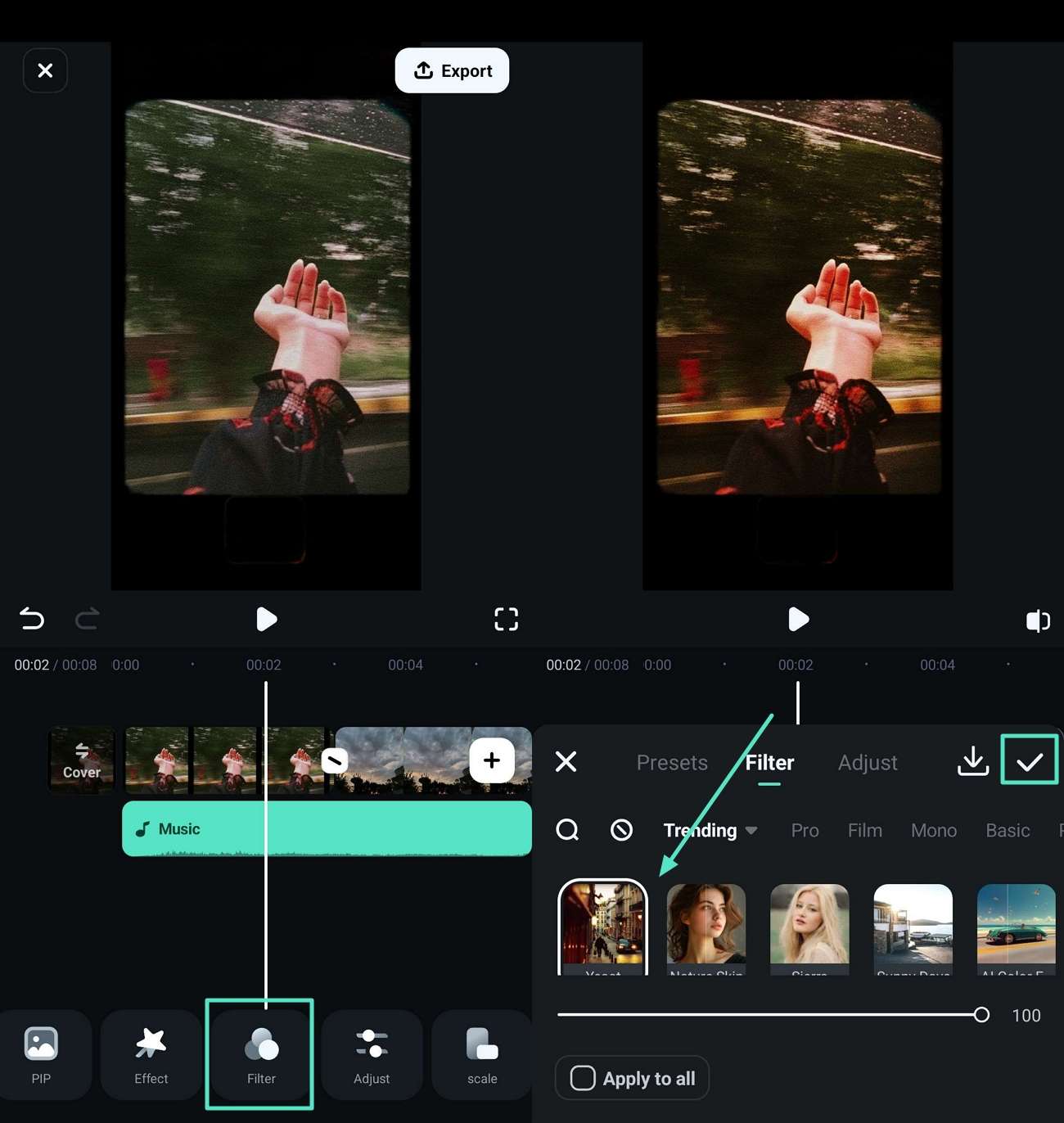 apply filter to images in audio