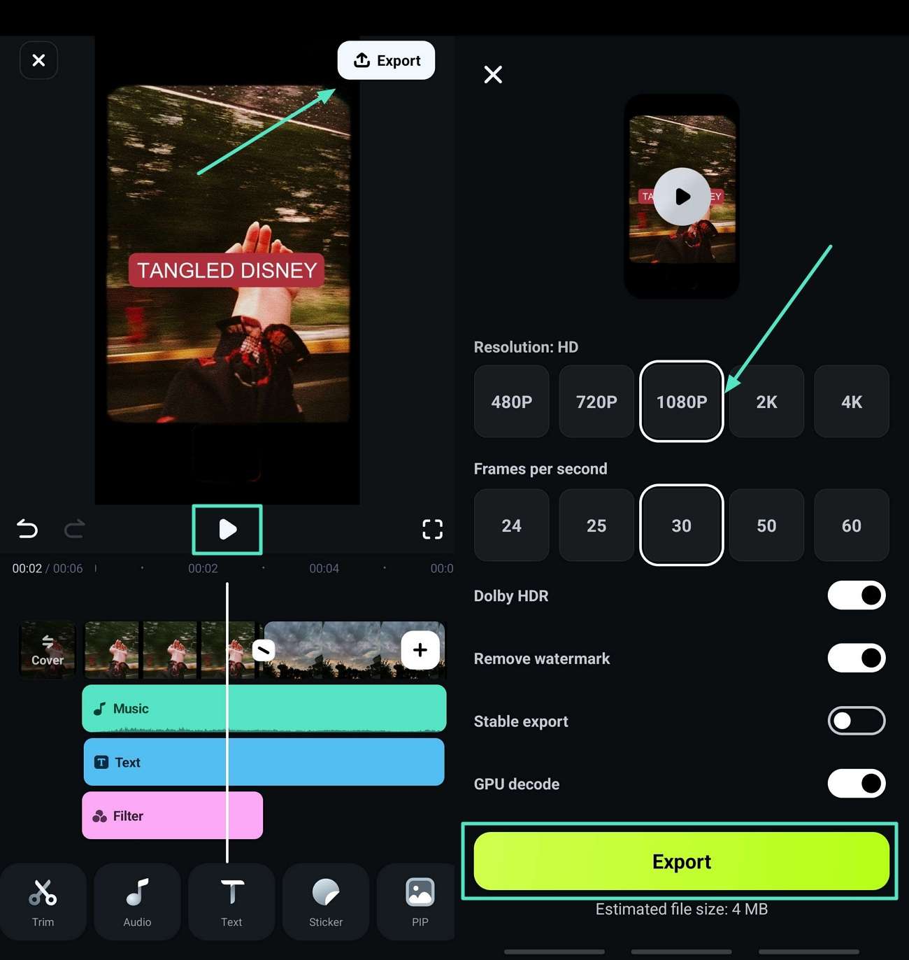 preview the results and export