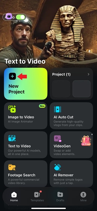 new project filmora mobile