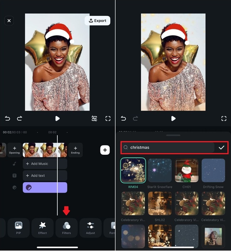 apply santa hat on mobile