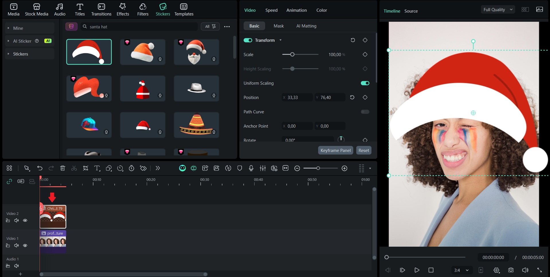 add the santa hat sticker on photo