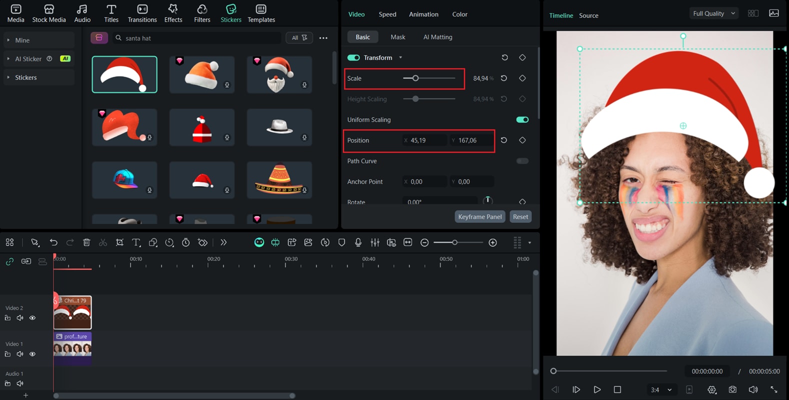 adjust the santa hat position