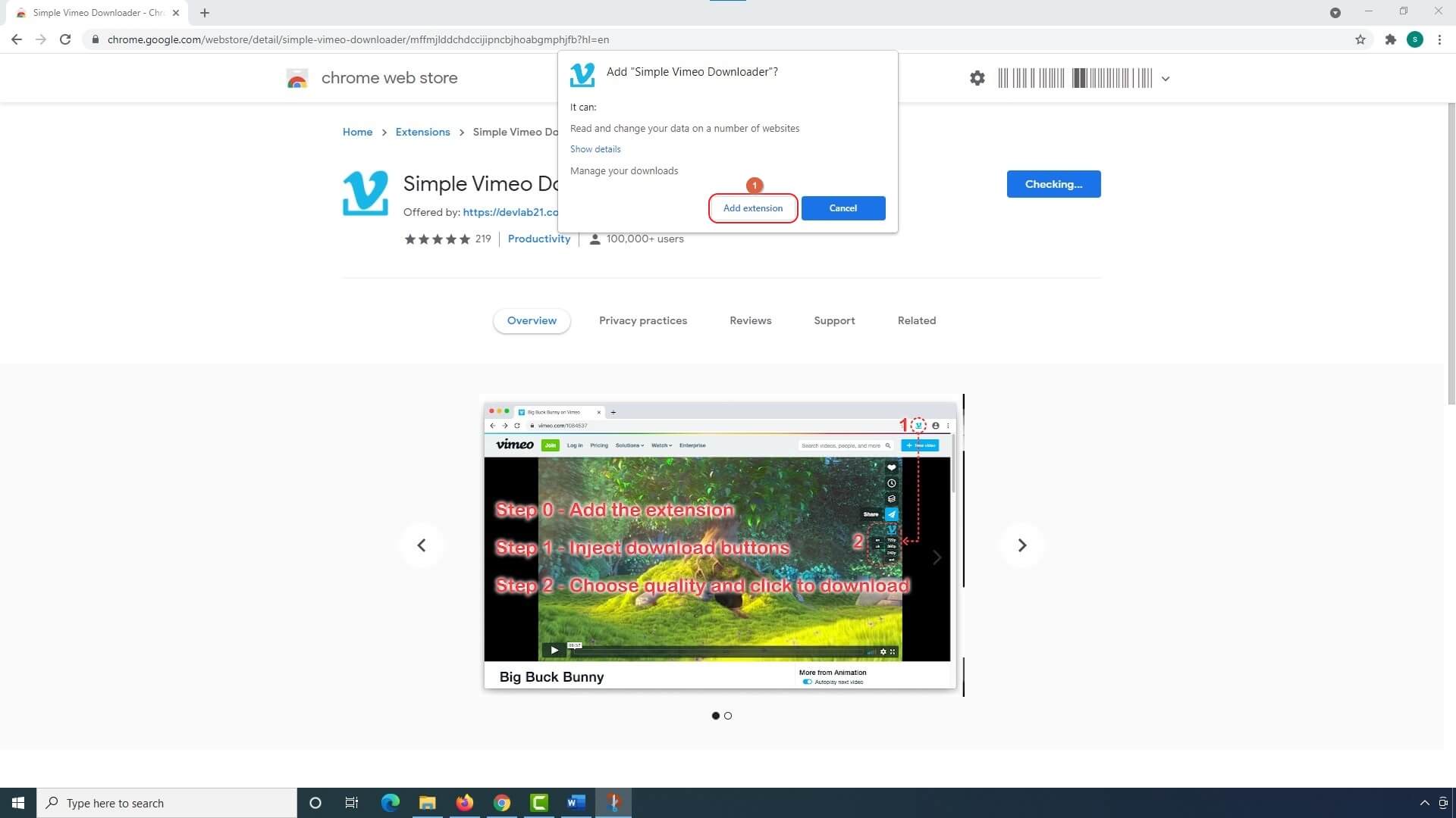  add Simple Vimeo Downloader Extension