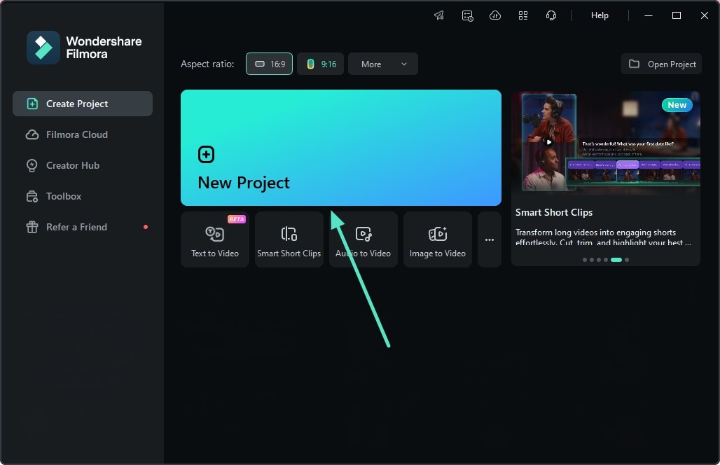 create project on filmora desktop