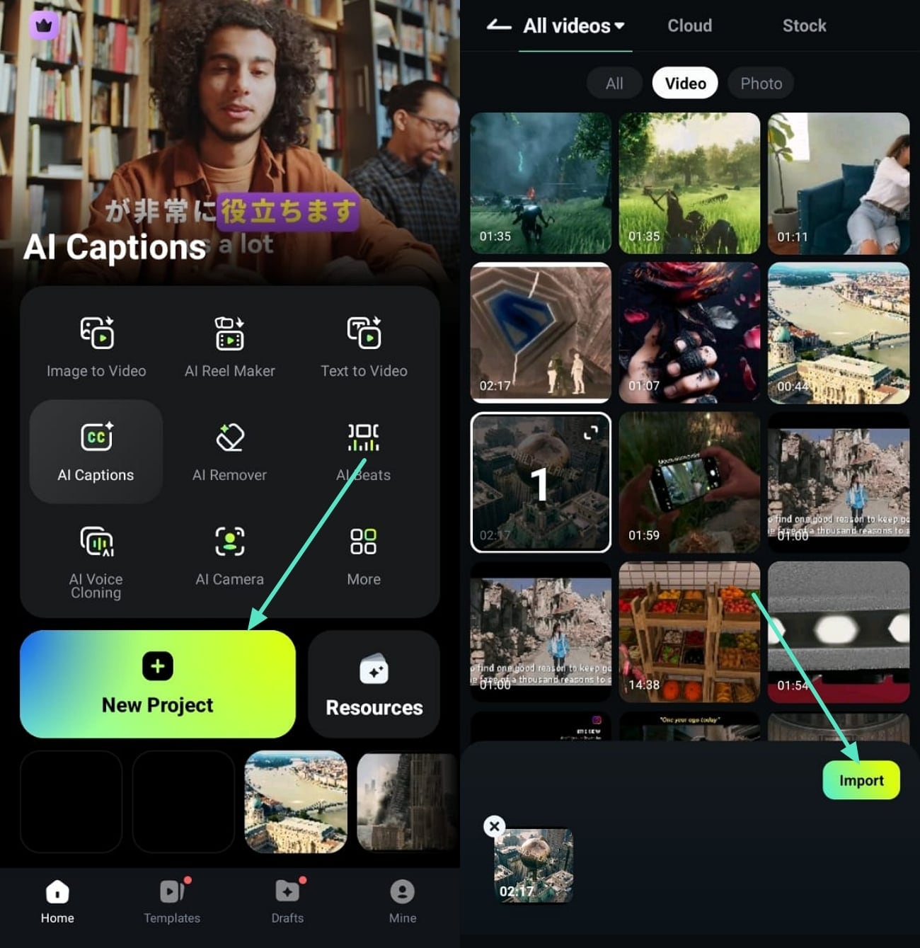 create project filmora app