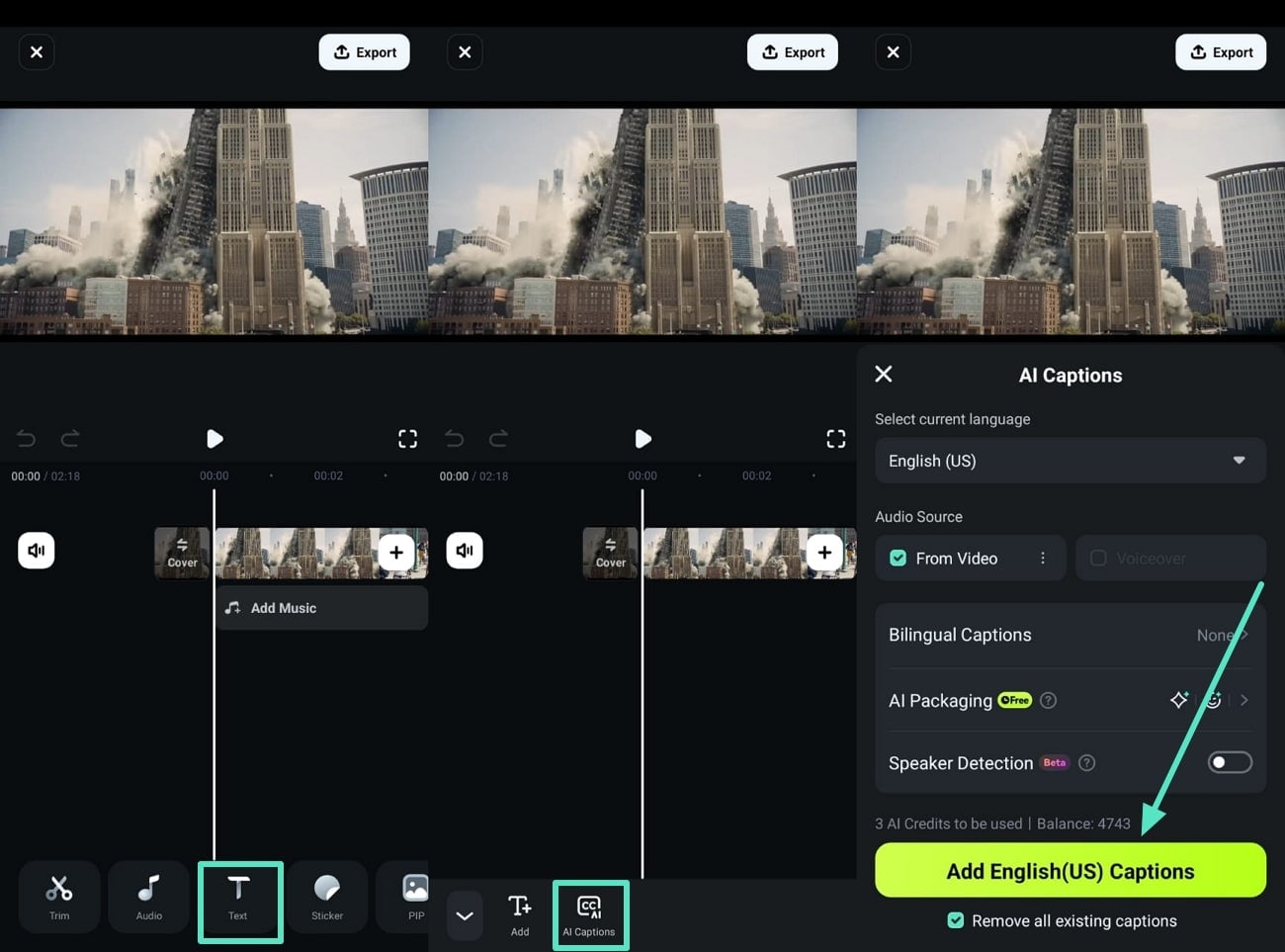 use ai captions feature