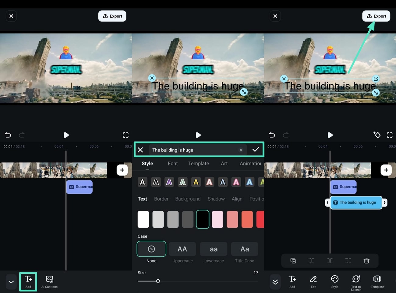 add captions manually filmora app