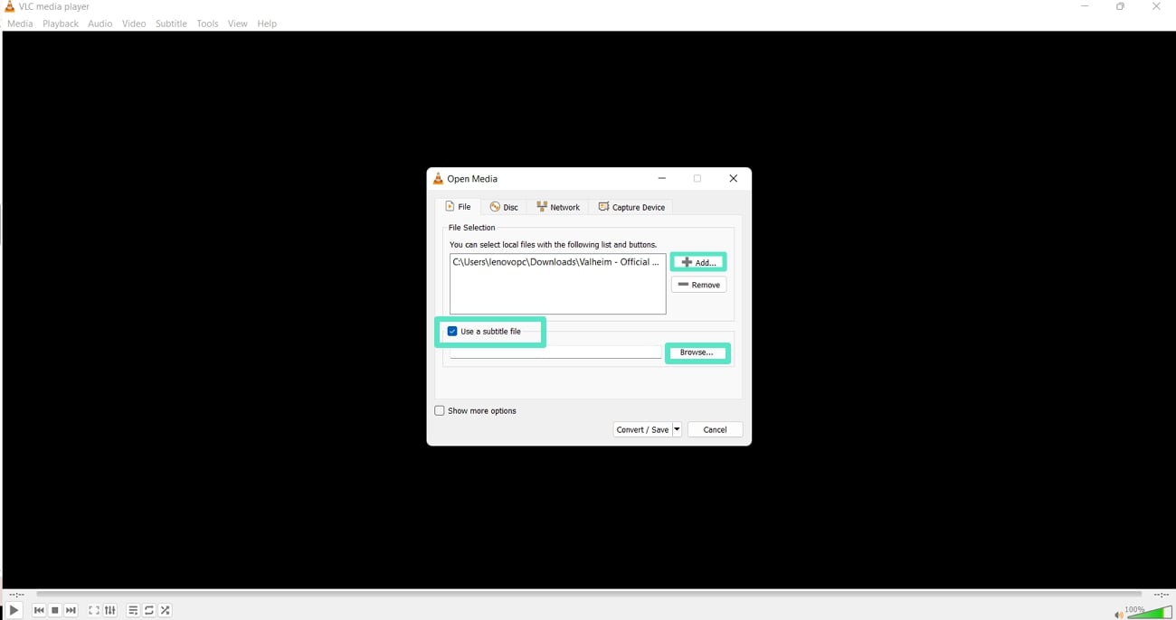 add subtitle file vlc player
