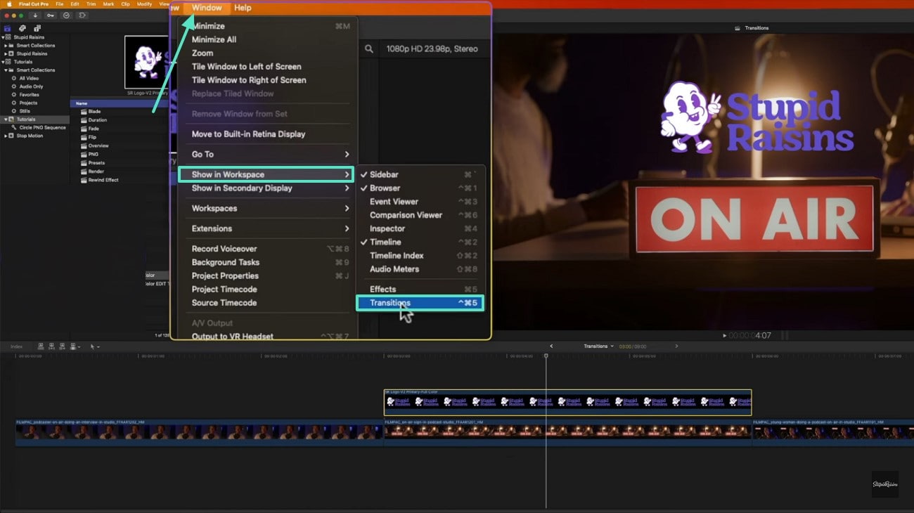 navigate to transitions from dropdown menu