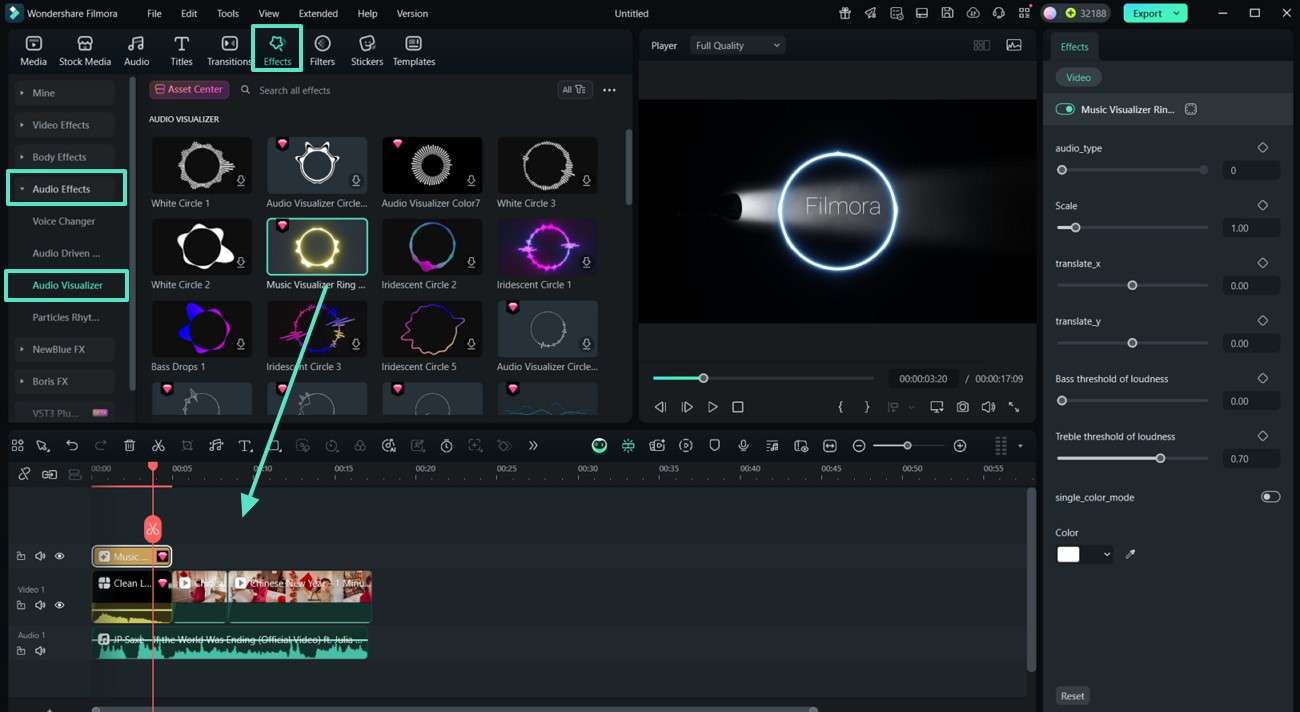 insérer les visualiseurs d'effets audio