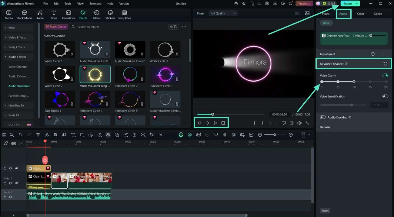 activer la clarté de la voix et exporter la vidéo