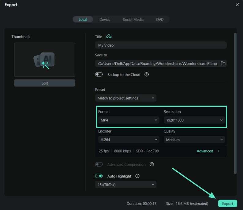 choisir les formats de fichier et cliquer sur Exporter