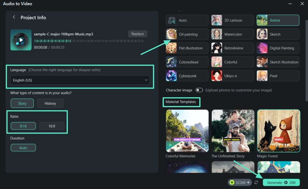 select language video properties hit generate