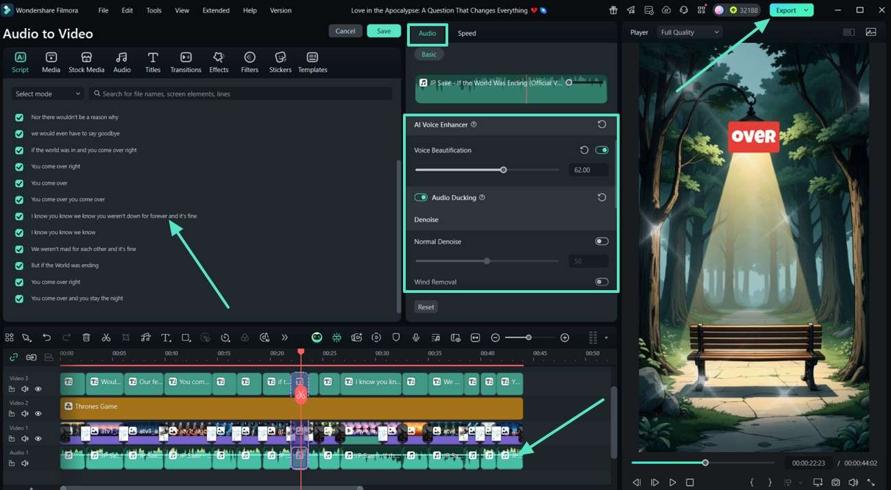 adjust audio settings video hit export