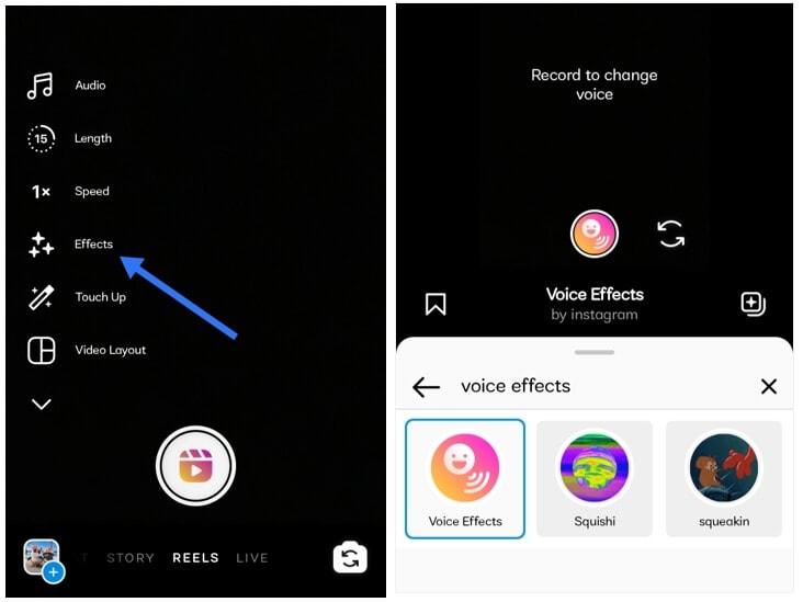 add voice effect in Instagram Reels