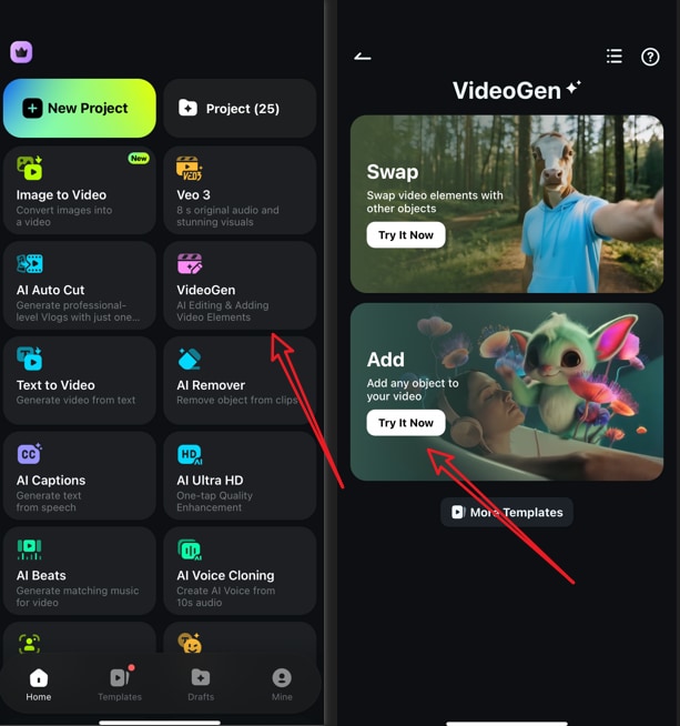 activate ai video element adder in filmora app