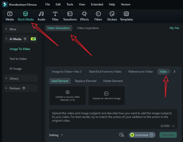 find ai video element editing in filmora
