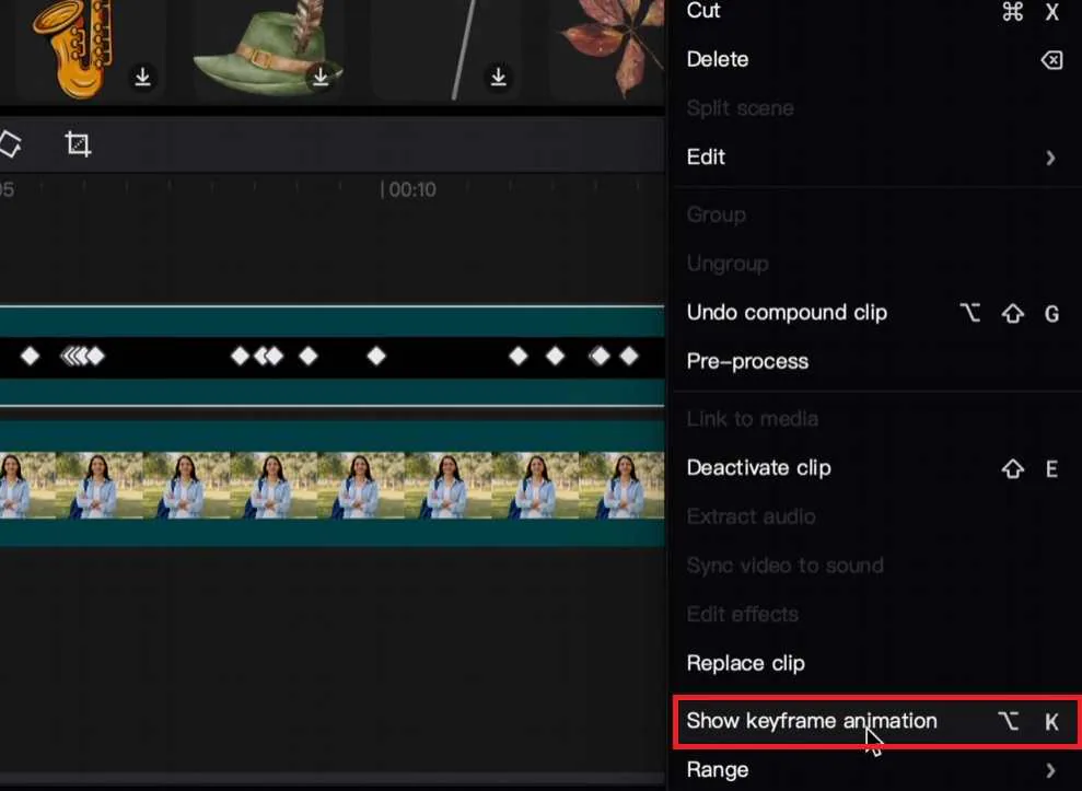 show keyframe animation in capcut 