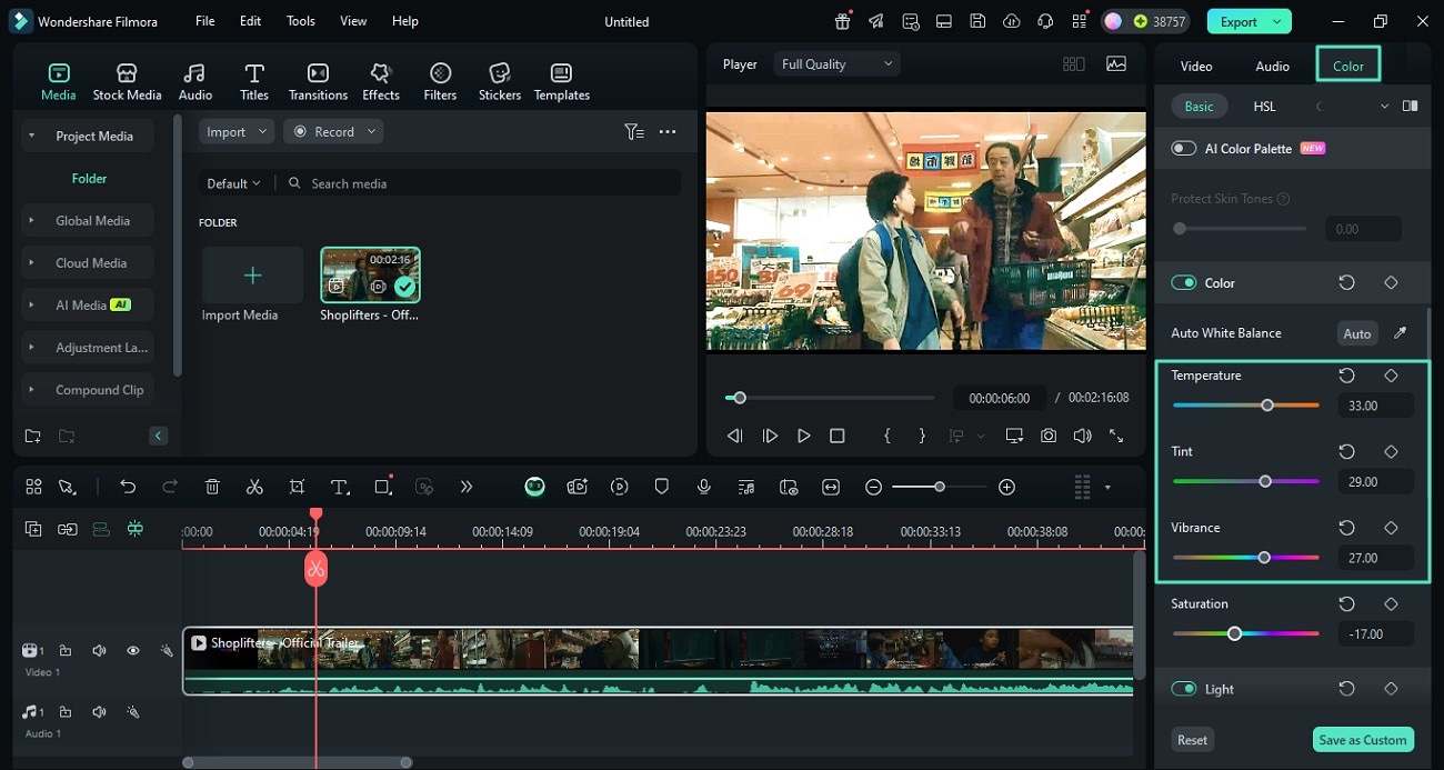 enhance existing colors of video