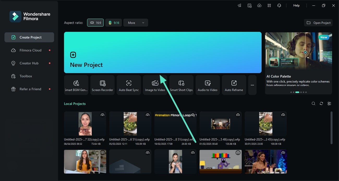 launch filmora and start new project