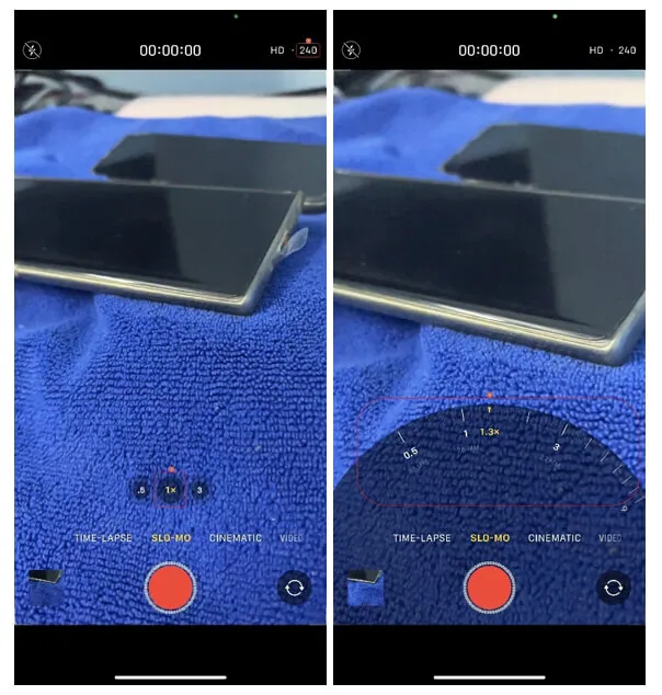 ajustar o nível de zoom em câmera lenta iphone