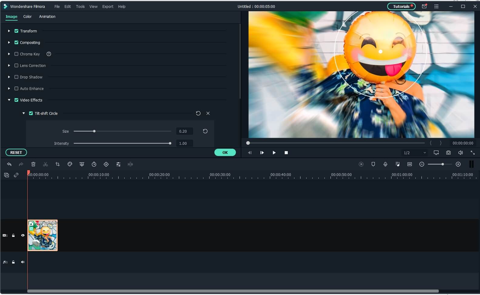 Wondershare Filmora blur background with tilt-shift effects