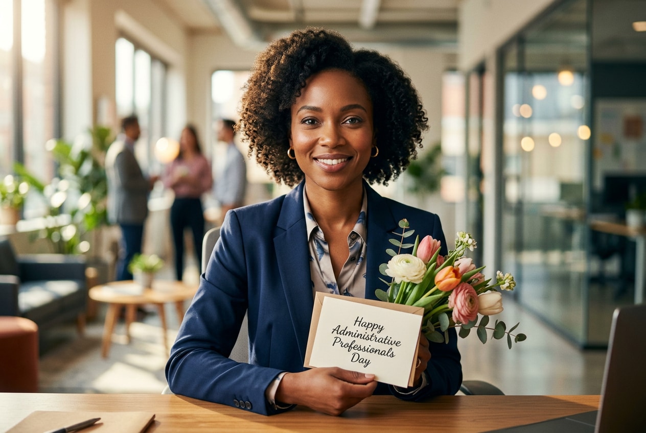 Transforming office portraits into administrative professionals day celebration photo AI masterpieces