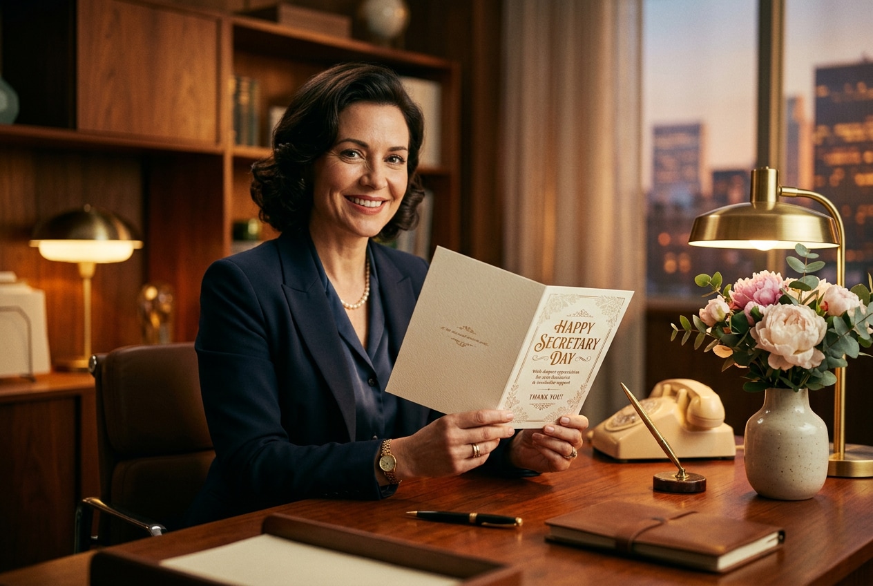 Elevate visuals with cinematic touches on your secretary day AI photo generator outputs