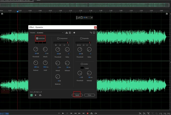 apply noise gate in adobe audition